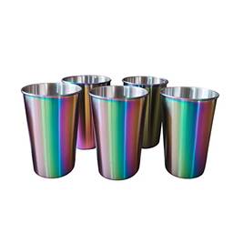 Mibee 5 peças copos de aço inoxidável 500 ml capacidade para crianças adultos copos de metal inquebráveis para viagens acampamento ao ar livre festa reunião familiar