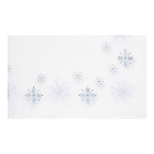 Toalha de Mesa Natalina 4 Lugares 160 x 160 cm Flocos de Neve Cromus, Branco/Azul