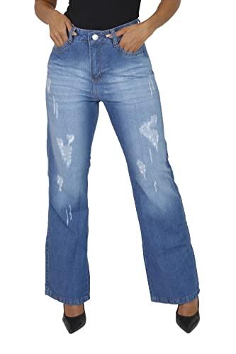 Calça Jeans Wide Leg Moda Feminina Premium Pantalona (36, Jeans Médio)