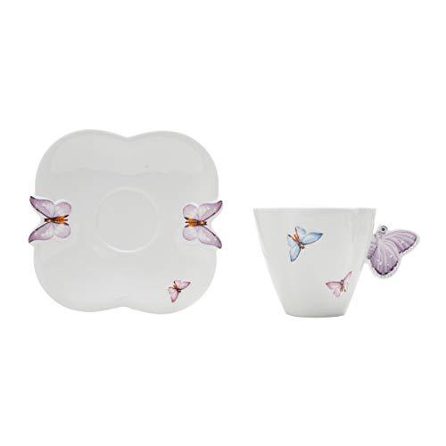 Conjunto de 6 Xícaras para Chá de Porcelana Rojemac Branco / Rosa
