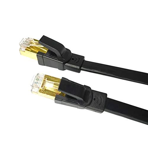 Moniss Cat 8 Ethernet Cable Flat Internet Network Cable 28AWG Cobre sem oxigênio 40 Gbps Alta velocidade 2000 MHz Largura de banda, Preto 1 m