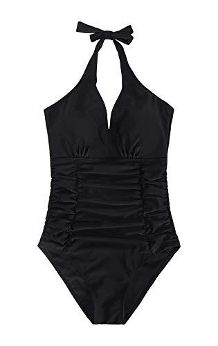 Cotrio Controle de barriga Maiôs femininos Uma pedaço Fatos de banho de natação Decote em V profundo sexy Traje de banho Monokini XL preto