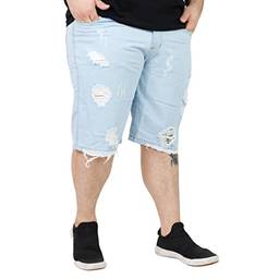 Bermuda Plus Size Jeans Rasgada Masculina Skinny Premium Destroyed (54, Jeans Claro)
