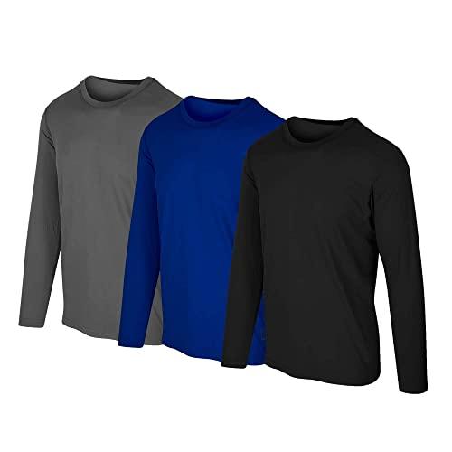 Kit com 3 Camisetas Proteção Solar Uv 50 Ice Tecido Gelado – Slim Fitness – Cinza – Preto – Marinho – M