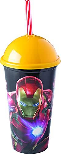 Plasútil Avengers Copo Shake com Tampa e Canudo, Amarelo, 500 ml