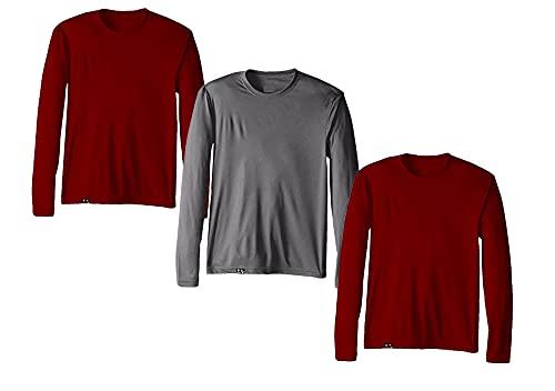 Kit com 3 Camisetas Proteção Solar Uv 50 Ice Tecido Gelado - Slim Fitness - Vinho – Vinho - Cinza – GG