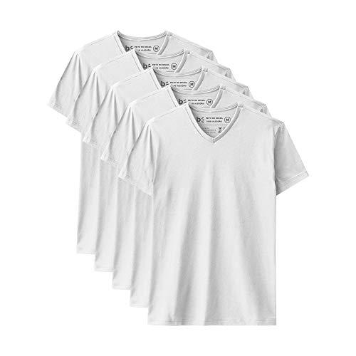 Kit 5 Camiseta Básica Gola V basicamente. Masculino Branco G