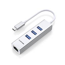 LENTION Adaptador Ethernet USB C Hub, 3 portas USB 3.0, conector de rede RJ45 para MacBook Pro 2022-2016, novo Mac Air/iPad Pro, Chromebook, mais, certificado por driver estável (CB-C23s, prata)