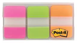 Post-it Abas, liso, rosa, verde, laranja, 2,5 cm, 12 abas por cor, 36 abas por dispensador (686-PGOT)