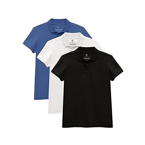 basicamente. Kit 3 Camisas Polo Menino; Azul Oceano/Branco/Preto, 16 Anos