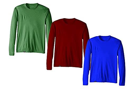 Kit com 3 Camisetas Proteção Solar Uv 50 Ice Tecido Gelado - Slim Fitness – Azul Royal - Vinho – Verde – M
