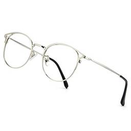 Cyxus Óculos com lentes de filtro de luz azul?óculos de computador com armação retro olho de gato para feminino e masculino Anti-fadiga e UV (Prata brilhante)