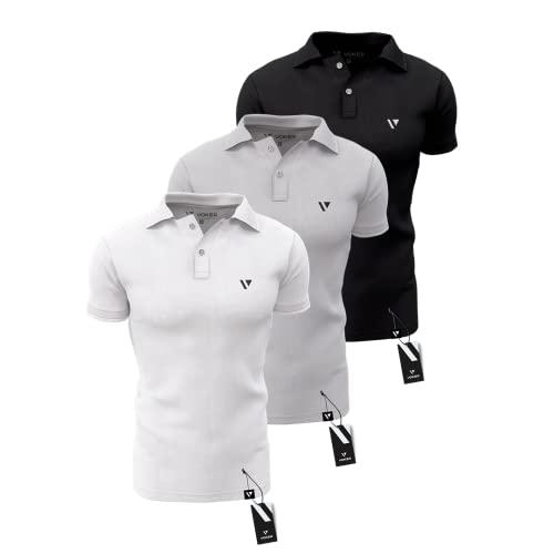 Kit 3 Camisas Gola Polo Voker Com Proteção Uv Premium - M - Preto, Branco e Cinza