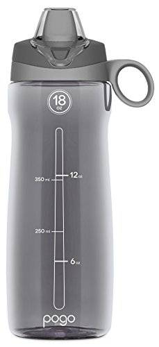 Pogo Garrafa de água de plástico Tritan livre de BPA com tampa de canudo macio, 510 g, cinza
