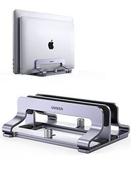 UGREEN Vertical Laptop Stand Holder Desk Dual Aluminium Dock Compatível com MacBook Pro Air Laptop Stand Desktop Ajustável, Lenovo Ideapad, Surface Book, Até 17,3 polegadas