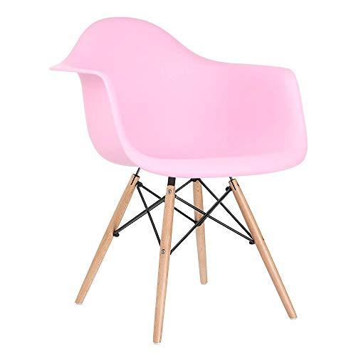 Cadeira Charles Eames Eiffel DAW com braços e pés de madeira clara Rosa claro