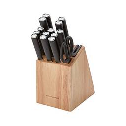KitchenAid Conjunto clássico de bloco de facas com 15 peças, natural