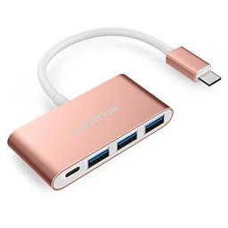 LENTION Hub USB-C 4 em 1 com 3 USB 3.0 e tipo C Power Delivery compatível 2022-2016 MacBook Pro 13/15/16, novo Mac Air/Surface, ChromeBook, More, Adaptador de carregamento multiportas (CB-C13se, ouro rosa)
