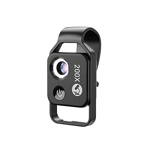 NUTOT Microscópio de bolso para telefone 200X Microscópio digital portátil com lente CPL e luz LED Acessório de micro lentes com clipe universal Adequado para a maioria das câmeras de smartphone (Branco)