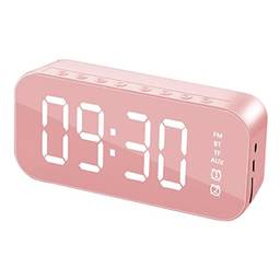 Alto-falantes Bluetooth Portátil Sem Fio Ao Ar Livre Baixo Estéreo Digital LED Snooze Alarm Clock com USB para o Quarto, relógios de alarme para Home - Rosa