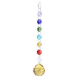 Yuecoom Pingente decorativo, pendente de pendurar feito à mão arco-íris cristal prismas bola lustre lâmpada de Natal decoração de janela decoração de apartamento (amarelo)