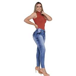Calça Jeans Feminina Skinny Empina Bumbum Cintura Alta Cós Alto Azul 3523