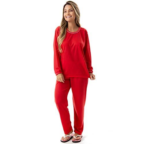 Pijama Confortavel Longo em Malha Suave Lisa | Feminino 177 Cor:Vermelho;Tamanho:GG