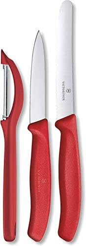 Conjunto de facas para descascar Swiss Classic com descascador, 3 peças, Vermelha