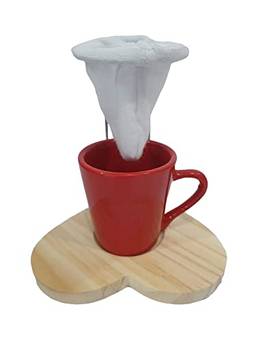 Kit Caneca Xícara Mini Coador Café Individual Reutilizável (Vermelho Coração)