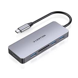 LENTION Hub USB C com HDMI 4K, 3 USB 3.0, leitor de cartão SD/Micro SD compatível 2022-2016 MacBook Pro, novo Mac Air/Surface, adaptador multi-portas certificado por motorista estável (CB-C18, prata)