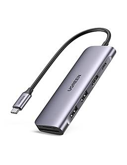 UGREEN USB C Hub com carregamento PD de 100 W, adaptador Tipo C para HDMI 4K 30 Hz, hub USB com 2 portas USB 3.0 e leitor de cartão SD/TF, compatível com MacBook Pro/Air 2023, iPad Pro, iPad Air