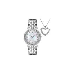 Bulova Relógio feminino de quartzo, cristal de aço inoxidável, tom prata (modelo: 96X144), Bulova