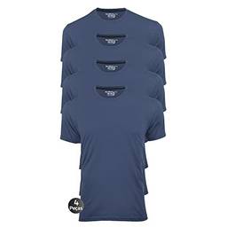 Kit 4 Camisetas Masculinas Básica Lisa Slim Algodão 30.1 Premium Cor:Azul:Azul:Azul:Azul;Tamanho:P