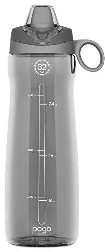 Pogo Garrafa de água de plástico Tritan livre de BPA com canudo macio, 946 ml, cinza