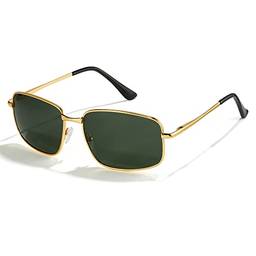 Cyxus Óculos de Sol para Masculino Anti-reflexo Oculos de Sol Homens Lentes Polarizadas Protegem UV para Dirigir Golfe Viajar Quadro Leve (3-lentes verdes com armação dourada)