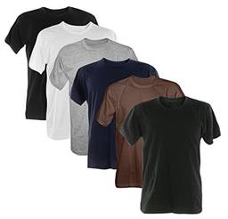 Kit 6 Camisetas 100% Algodão (Preto, branco, mescla, Marinho, Marrom, Musgo, P)