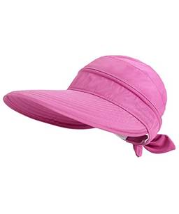 Chapéus para mulheres UPF 50+ protetor solar UV chapéu viseira de praia conversível (Rosa vermelha)