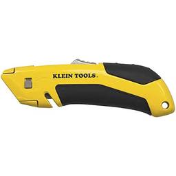 Klein Tools Faca utilitária 44136, cortador de caixa auto-retrátil resistente e faca de artesanato com aderência antiderrapante, decapagem de fio e orifício de cordão