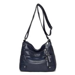 Bolsas de ombro femininas de couro macio com várias camadas, bolsa transversal clássica de luxo, A - azul, P