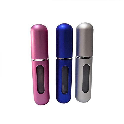 Shuiniba Mini frasco de atomizador de perfume recarregável, spray de perfume recarregável, estojo de bomba de perfume, atomizador de perfume recarregável, 5 ml, azul, prata, rosa - 3 peças