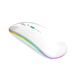 SZAMBIT Bluetooth sem fio com USB recarregável RGB Mouse BT5.2 para laptop PC Macbook Gaming Mouse 2.4GHz 1600DPI (Branco Espelho)