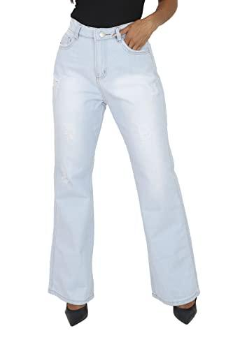 Calça Jeans Wide Leg Moda Feminina Premium Pantalona (42, Jeans Claro)