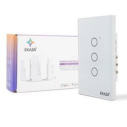 EKAZA Interruptor Inteligente, Touch, Wifi+BTE, 3 botões, Branco, Compativel com Google home e Alexa -T207-3W