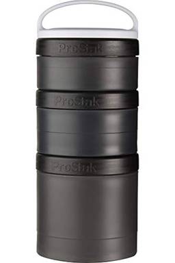BlenderBottle ProStak Pacote com 3 frascos de armazenamento Twist n' Lock com alça removível, preto