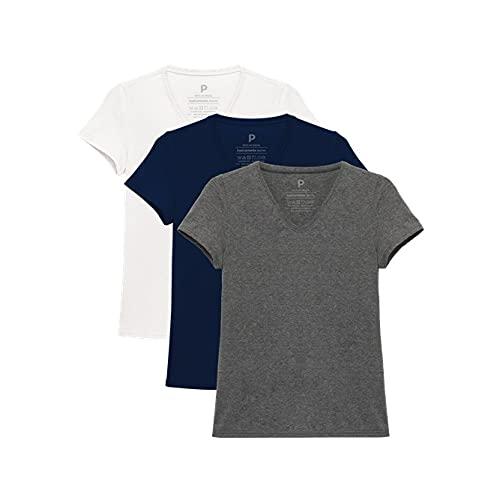 basicamente. Kit 3 Camisetas Babylook Gola V Feminina; basicamente; Branco/Marinho/Mescla Escuro P