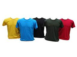 Kit 5 Camisetas 100% Algodão (Ouro, Turquesa, Preto, Musgo, Vermelho, P)