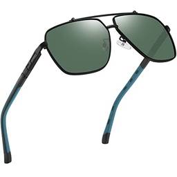 Óculos de Sol Masculino Polarizados Joopin Grande Armação Retangular Metal Leve Dirigindo Óculos de Sol para Homens, Proteção UV400 (Lente G15, Armação Preta Fosca)