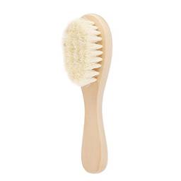 Tomshin Nova escova de cabelo de bebê com alça de madeira escova de cabelo de bebê recém-nascido escova infantil de lã macia massagem no couro cabeludo