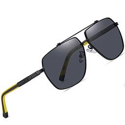 Óculos de Sol Masculino Polarizados Joopin Grande Armação Retangular Metal Leve Dirigindo Óculos de Sol para Homens, Proteção UV400 (lente Pretas, Armação Preta Fosca)