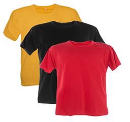 Kit 3 Camisetas PLUS SIZE 100% Algodão (Amarelo Ouro, Preto, Vermelho, EXG)